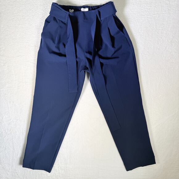 Ann Taylor The Tie Waist Ankle Pant High Rise Size S/P Navy Quiet Luxury Modern - Picture 2 of 9